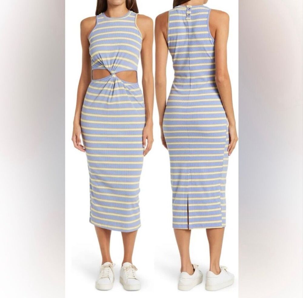 Walter Baker $198 Miley Ribbed Cutout tank Maxi Dress Striped medium NEW